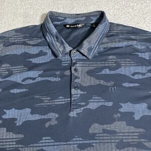 Travis Mathew Polo Shirt Mens 3XL Blue Camo Performance Golf Logo Stretch